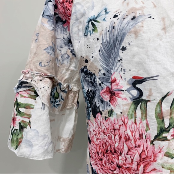 Anthropologie Hester & Orchard Linen Blend Off shoulder floral top blouse - Picture 2 of 6